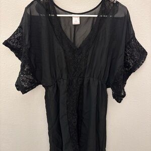 Black Sheer Lace Kimono 2016 Boho Revival Elevated Style Romantic Sleeve Medium